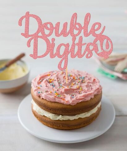 Double Digits 10 Cake Topper - Glitter Gold 10th Birthday Cake Decorations, Happy 10th birthday Cake Decor in Kuwait