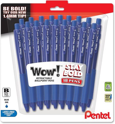 Pentel Wow! Retractable Ballpoint Pen, (1.4mm), Bold Line, Assorted Ink Colors, Pack of 18 (BK444BP18M) in Kuwait