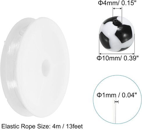 PATIKIL 12mm Acrylic Football Beads Bulk, 50 Pack Sports Ball Beads Round Sports Spacer Beads with 4.4 Yard Elastic Rope for DIY Crafts Bracelet Necklace Making, Black White in Saudi Arabia