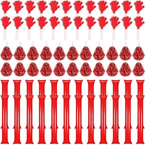 Sosation 72 Pcs Cheerleading Pom Poms Hand Clappers and Thunder Sticks Cheerleading Cheering Sticks Pompoms for Christmas Party Favors Sports Cheers Ball Dance Basketball Football Noisemakers (Red)