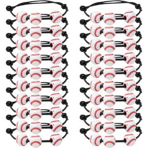 HONBAY 20PCS Adjustable Black Braided Rope Bracelets Baseball Beads Bracelets Baseball Wristbands Inspirational Sports Ball Bracelets Sports Party Favors for Teens Adults Sport Team Gifts