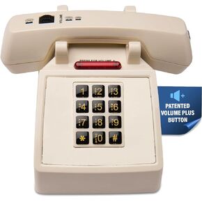 D2600C Retro Corded Traditional Style Deskset Phone with Ring/In-Use Light Indicator - Patented Volume Plus Button, No Wear/Never Rub Off Keypad, Hearing Aid Compatible, For Landline Use-Beige