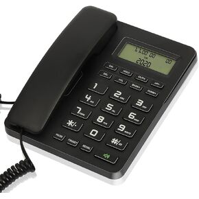 Corded Landline Phones for Home/Office, Desk Corded Telephone with Display and Adjustable Volume, Support Music on Hold, Speakerphone, DND and Calculator Function, Uvital House Phone (Black)