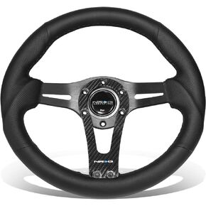 NRG Innovations NRG-RST-002RCF Reinforced Steering Wheel 320mm Sport Lightweight Steering Wheel with Carbon Center Spoke, Black Leather and Rivets