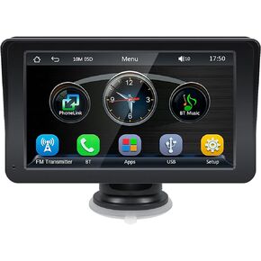 نظام ملاحة GPS جديد من EZoneTronics لجميع السيارات، شاشة IPS محمولة مقاس 7 بوصات مع CarPlay اللاسلكي ومشغل الوسائط المتعددة التلقائي Android، وصلة مرآة، لوحة القيادة أو الزجاج الأمامي سهلة التركيب