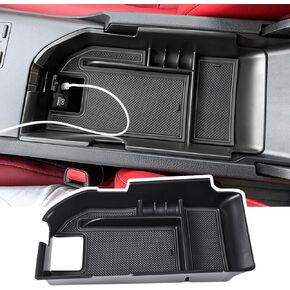 EDBETOS Center Console Organizer Tray Compatible with Toyota Camry XLE XSE 2018-2024 and Camry LE SE 2020-2023 2024 Accessories Armrest Secondary Storage Box ABS Insert Tray, Fit Dual USB Ports,Black
