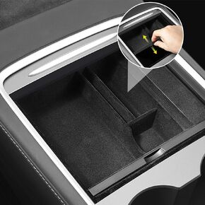 Center Console Organizer Tray Fit for 2021 2022 2023 Tesla Model 3/Y Armrest Storage Box Cubby Drawer Container Tesla Model 3 Model Y Accessories Interior Parts ABS Material Flocked Liner