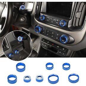 Compatible with Chevrolet Colorado/GMC Canyon 2014-2022, 8PCS Center Console Audio Volume AC Button & Turn Signal & Wiper Switch & 4WD Light Control Knob Ring Cover Trim (Red)