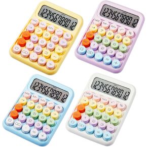 4 Pcs Candy Colored Mechanical Switch Calculator 12 Digit Large LCD Display Big Buttons Mechanical Key Calculator Colorful Aesthetic Electronic Cute Calculator for School Office Business Home