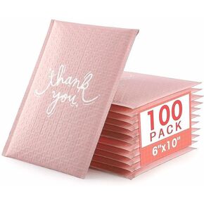 Cozymood Bubble Mailers 6x10 بوصة وردي 100 حزمة مقاومة للماء فقاعات بريدية مبطنة مغلفات ذاتية الغلق، توسيد لتغليف هدايا عيد الحب، الشحن، البريد، الأعمال الصغيرة السائبة