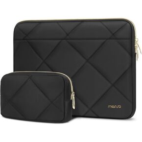 MOSISO Laptop Sleeve Compatible with MacBook Air/Pro, 13-13.3 inch Notebook, Compatible with MacBook Pro 14 inch M3 M2 M1 2024-2021, Rhombus Quilted Horizontal Bag Cover with Small Case, Black