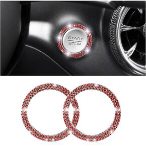 Crystal Double Rhinestone Car Engine Start Stop Decoration Ring, 2 PCS Push to Start Button Sticker, Car Interior Accessories for Women, Bling Key Ignition Starter Knob Ring Decals (White)