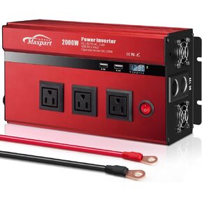 2000W Power Inverter 12v DC to 110v AC Converter with 3 AC Outlets, 2000 Watts Car Inverters for Vehicles Truck with 2 USB Charging Port (0-2.4A) and Car Cigarette Lighter,Solar Setup Inverter