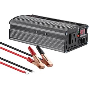 SUNYIMA Power Inverter, 500W Pure Sine Wave Inverter DC 12V to 110V AC Converter with Alligator Clip for Road Trip and Camping in Kuwait