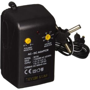 1.5V, 3V, 4.5V, 6V, 7.5V, 9V, 12V DC, 500mA Regulated Universal AC to DC Converter with Multiple Connector Ends