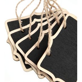 Chalkboard Tags Hanging Wooden Chalkboard Signs 3.35 x 2.36 Inch Mini Wood Chalkboard Labels Rectangle Blackboard Tags Massage Board Signs (12 Pieces)