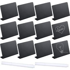 AIEX 12pcs 4x3inch Small Chalkboard Message Sign, Small Chalkboard Signs with 2pcs Erasable Marker Pen, Food Labels for Party Buffet Wedding Birthday Baby Shower (White)