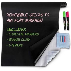 MioTetto Large Chalk Board Contact Paper Roll | 17.7"x78.7" Chalkboard Wallpaper with 2 Special Chalk Markers, Chalks & Eraser | Adhesive Blackboard Wall Decal Vinyl | Chalk Paint Alternative Stickers