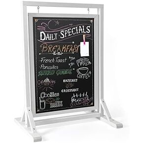 Ilyapa Rustic Double Sided Swinging Chalkboard Sidewalk Sign 21 x 32 Inches - White Magnetic A Frame Alternative Menu Sandwich Message Board, Freestanding Sandwich Sign for Restaurant