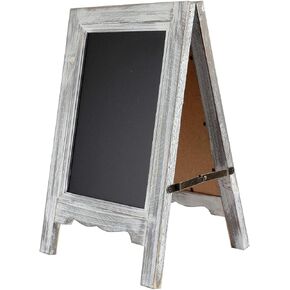 15 inch Mini Tabletop Wooden A-Frame Double-Sided Slate Chalkboard Sign Easel for Business (White)