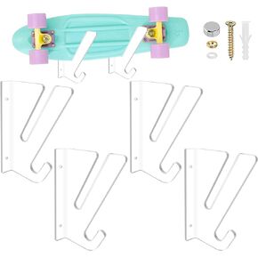 TRINENOX Skateboard Rack Wall Mount, Skateboard Storage Rack, Load Bearing Skateboard Rack, Skateboard Holder, Horizontal Installation for Longboard Penny Board Skis Skateboard Shelf