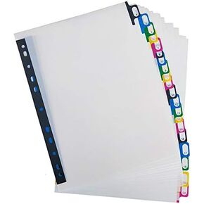 فواصل علامات تبويب مؤشرة بلاستيكية مقاس A4، تصميم معزز بـ 11 فتحة يناسب معظم أحجام المجلدات الحلقية، 20 علامة تبويب متعددة الألوان (8 1/4 بوصة × 11 1/2 بوصة)
