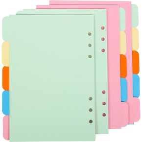4Pack A5 Binder Dividers 20-Tab Paper Index Divider Vertical Tabs Page for 6-Holes Ring Binders Filofax Notebooks Travel Diary Journal Personal Planner