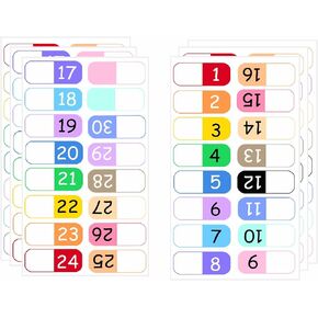 1 to 30 Number Index Labels Multicolor Alphabet Tabs A-Z Tab Dividers Stickers for 3 Ring Binders Notebook Classify Files Contents Page Address Book Folder