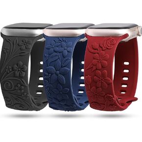 TOYOUTHS 3 Pack Floral Embossed Bands Compatible with Apple Watch Band 38/40/41/42/44/45/49mm Women, Engraved Soft Silicone 3D Flower Cute Dressy Straps for iWatch Series 9/SE/Ultra/8/7/6/5/4/3/2/1