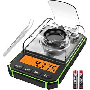 AMIR Digital Milligram Scale, 50g Portable Mini Scale, 0.001g Precise Graduation, Professional Pocket Scale with 50g Calibration Weights Tweezers (Batteries Included)