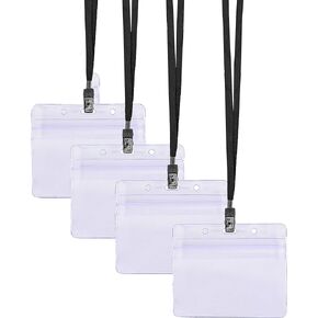 330 pcs Make 110 Name Tag Holders with Lanyards and White Insert Cards, Horizontal Clear Plastic Badge Protector ID Holder Heavy Duty Reusable Business School Church Conference