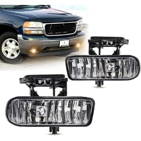 Fog Lights Assembly for 1999 2000 2001 2002 GMC Sierra Replacement Kit for 2000 2001 2002 2003 2004 2005 2006 GMC Yukon with 880 12V 27W Halogen Bulbs ​Clear Lens