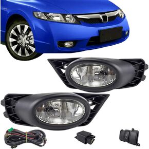 Bona Fog Lights Compatible with Honda Civic Sedan 2009 2010 2011, Real Glass Lens W/Bulbs and Wiring Harness (Clear Lens)