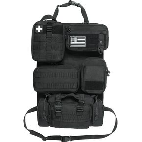 6 Pack Tactical Molle Car Seat Back Organizer - Tactical Vehicle Panel Organizer with 5 Detachable Molle Pouch for Car Truck Ford Jeep Vehicle,US Flag Patch and Keychain,Great Gift for Man (Black)