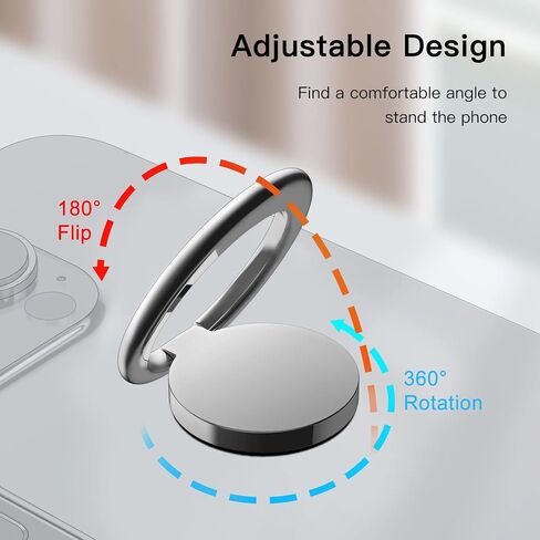 JETech Cell Phone Ring Holder, 360 Degree Rotation Metal Finger Grip Adjustable Cellphone Stand for Magnetic Car Mount, Compatible with iPhone, Galaxy, Pixel and More Smartphone (Black) in Saudi Arabia