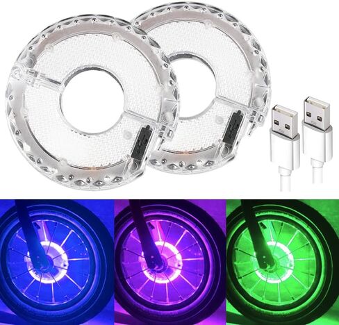 محور أضواء عجلة الدراجة القابلة لإعادة الشحن بإطارين، أضواء LED مقاومة للماء لركوب الدراجات 7 ألوان لتزيين الدراجة للأطفال والكبار أثناء الركوب الليلي in Kuwait