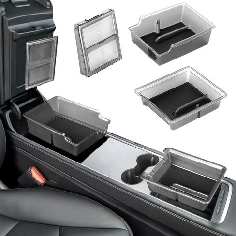 ملحقات طراز Tesla Model 3/Y 2024-2021 - مجموعة مسند ذراع صندوق تخزين أمامي وخلفي لوحدة التحكم المركزية (مجموعة من 3 قطع، مضيئة، تقنية مضادة للانزلاق) in Kuwait