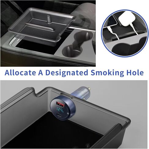 ملحقات طراز Tesla Model 3/Y 2024-2021 - مجموعة مسند ذراع صندوق تخزين أمامي وخلفي لوحدة التحكم المركزية (مجموعة من 3 قطع، مضيئة، تقنية مضادة للانزلاق) in Kuwait