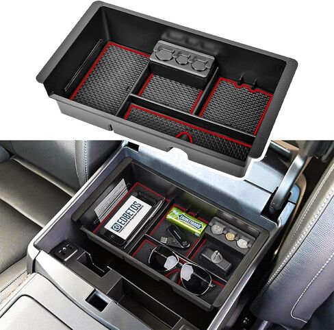 صينية تنظيم وحدة التحكم المركزية EDBETOS متوافقة مع ملحقات GMC Sierra 1500/Silverado 1500 2014-2018 / Silverado 2500/3500 HD 15-19 /Suburban/Tahoe/Yukon 15-20 صندوق تخزين مسند الذراع (زخرفة سوداء) in Kuwait