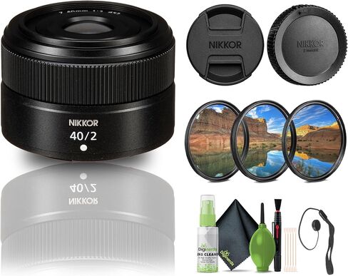 عدسة Nikon NIKKOR Z مقاس 40 مم f/2 الأساسية لكاميرات Nikon Z (20102) + مجموعة مرشح + حافظة غطاء + مجموعة تنظيف in Kuwait