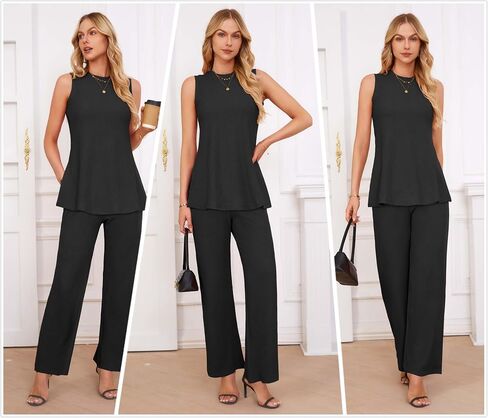 Newshows Womens Summer 2 Piece Outfits Ribbed Knit Tank Tops Wide Leg Pants Lounge Set Matching Tracksuit 2024 Spring Fashion in Saudi Arabia