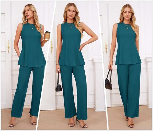 Newshows Womens Summer 2 Piece Outfits Ribbed Knit Tank Tops Wide Leg Pants Lounge Set Matching Tracksuit 2024 Spring Fashion in Saudi Arabia