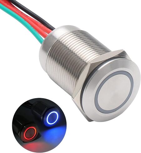 APIELE مفتاح لمس بدون خطوات 19 مم LED مفتاح إغلاق خافت DC 6V إلى 24V أزرق أبيض LED مناسب لفتحة تركيب 3/4 بوصة (تعتيم بدون خطوات) in Saudi Arabia