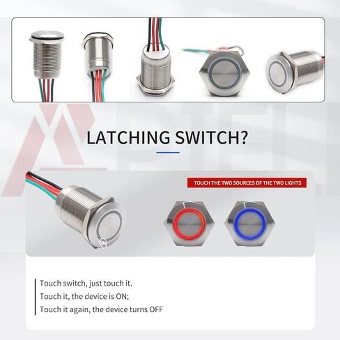 APIELE مفتاح لمس بدون خطوات 19 مم LED مفتاح إغلاق خافت DC 6V إلى 24V أزرق أبيض LED مناسب لفتحة تركيب 3/4 بوصة (تعتيم بدون خطوات) in Saudi Arabia