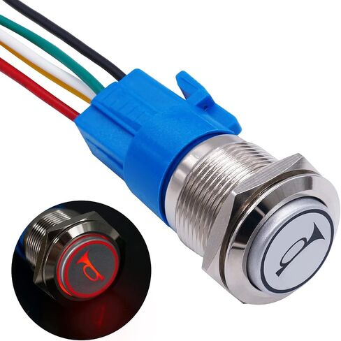 TWTADE/19MM 12V Car Horn Push Button Blue LED Lighted Momentary Metal Speaker Air Horn Toggle Switch with Wires BK-GLB19-BU in Saudi Arabia