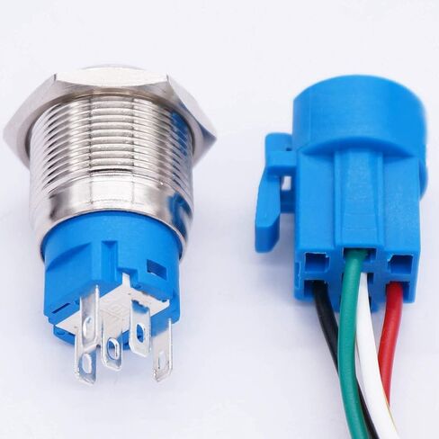 TWTADE/19MM 12V Car Horn Push Button Blue LED Lighted Momentary Metal Speaker Air Horn Toggle Switch with Wires BK-GLB19-BU in Saudi Arabia