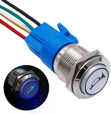 TWTADE/19MM 12V Car Horn Push Button Blue LED Lighted Momentary Metal Speaker Air Horn Toggle Switch with Wires BK-GLB19-BU in Kuwait