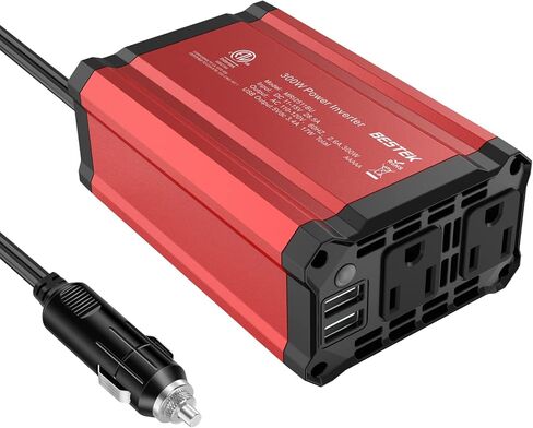 BESTEK 300W Car Power Inverter, DC 12V to 110V Car Inverter with 2 AC Outlets and 3.4A Dual USB Ports, Car Plug Adapter Outlet Converter Red in Saudi Arabia