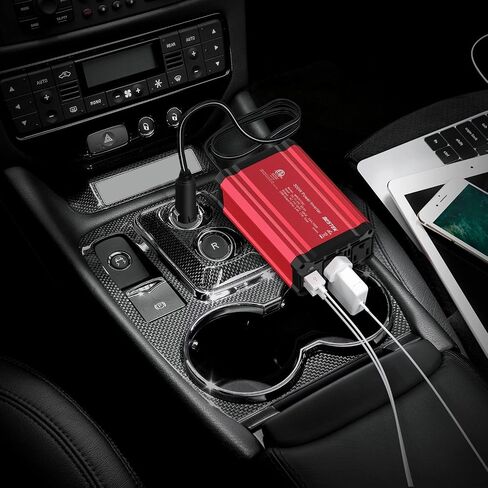 BESTEK 300W Car Power Inverter, DC 12V to 110V Car Inverter with 2 AC Outlets and 3.4A Dual USB Ports, Car Plug Adapter Outlet Converter Red in Saudi Arabia