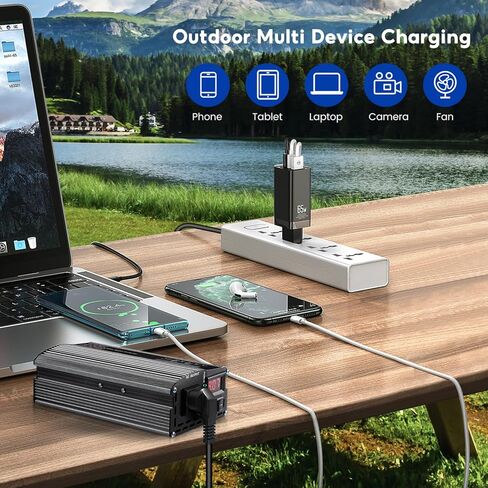 SUNYIMA Power Inverter, 500W Pure Sine Wave Inverter DC 12V to 110V AC Converter with Alligator Clip for Road Trip and Camping in Kuwait